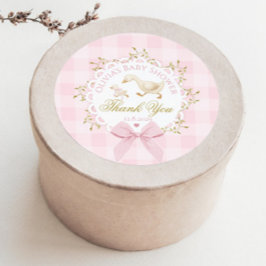 Silly Goose Pink Gingham Bow Baby Shower Thank you Runder Aufkleber