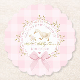 Silly Goose Pink Gingham Bow Baby Shower Untersetzer
