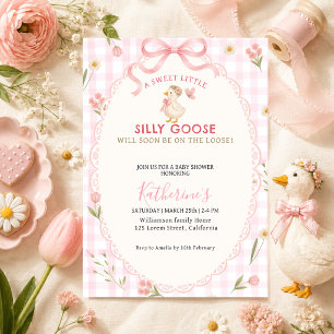 Silly Goose Pink Gingham Mädchen-Baby-Party Einladung