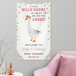 Silly Goose Pink Watercolor Girls Baby Shower Banner