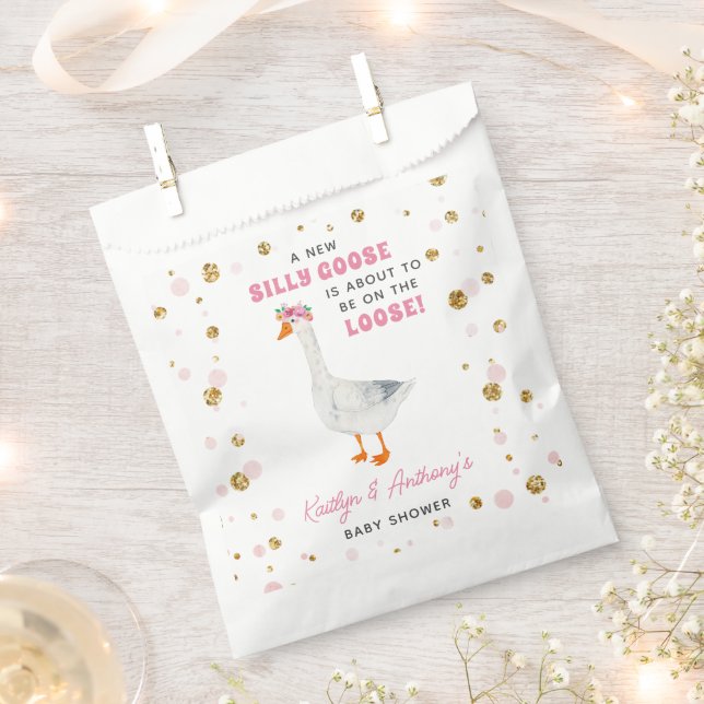 Silly Goose Pink Watercolor Girls Baby Shower Geschenktütchen (Ausgeschnitten)