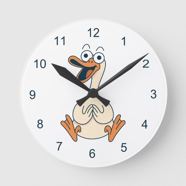 Silly Goose, Quirky, Funny Cartoon Goose Runde Wanduhr (Vorderseite)