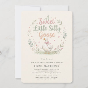 Silly Goose Sage Gingham Baby Shower  Einladung