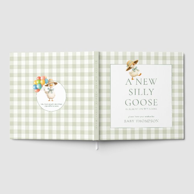 Silly Goose Sage Gingham Babyparty Gästebuch (Voll)