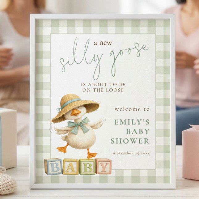 Silly Goose Sage Gingham Welcome to Baby Shower Poster (Von Creator hochgeladen)