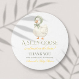 Silly Goose Sage Green Gender Neutral Baby Shower Runder Pappuntersetzer