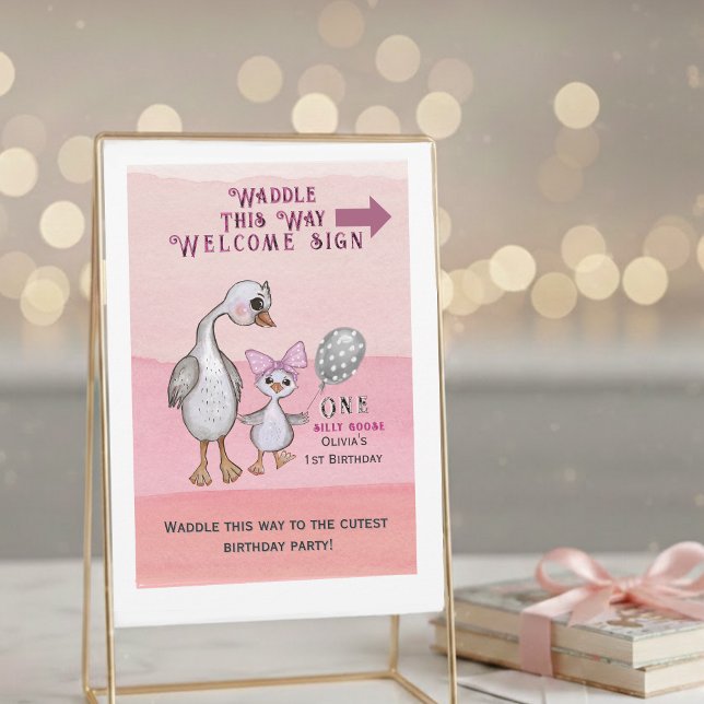 Silly Goose| Waddle This Way Willkommensschild Einladung (Silly Goose & Pink Bow | Waddle This Way Welcome Sign Downloadable)