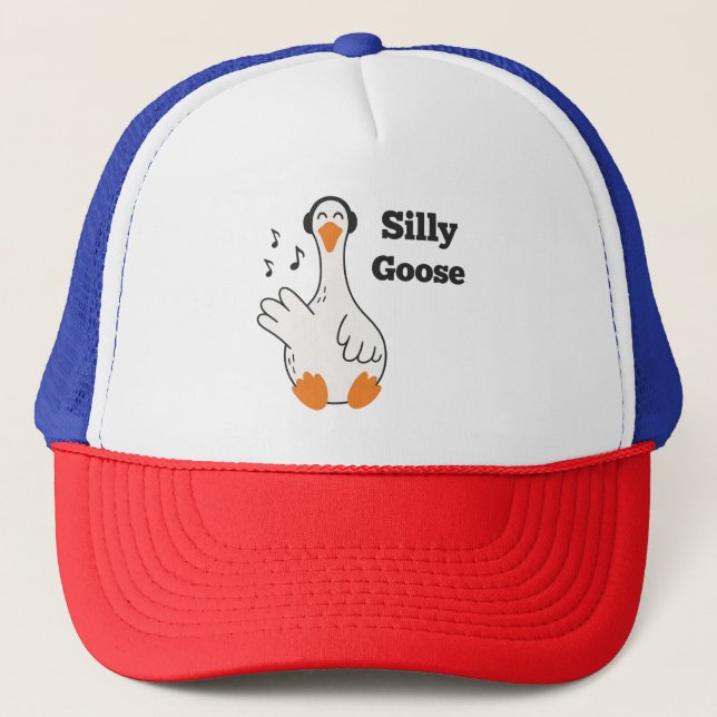 Silly Goose Wearing Headphones – Cute Funny Goose Truckerkappe (Vorderseite)