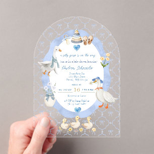 Silly Goose Whimsical Bow Baby Boy Shower Acryleinladungen