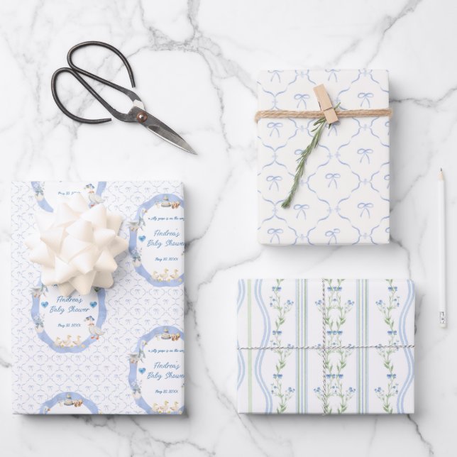 Silly Goose Whimsical Bow Baby Boy Shower Geschenkpapier Set (Vorderseite)