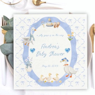 Silly Goose Whimsical Bow Baby Boy Shower Serviette