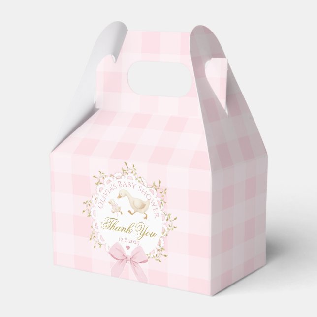 Silly Goose Whimsical Pink Gingham Baby Shower Geschenkschachtel (Vorderseite)