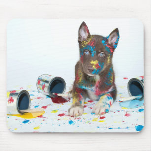 Silly Husky Puppy got into Paint Buckets Mousepad