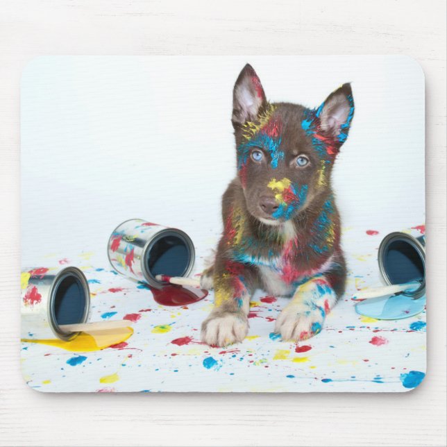 Silly Husky Puppy got into Paint Buckets Mousepad (Vorne)