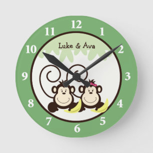Silly Monkeys Wall Clock - Boy and Girl Monkey Runde Wanduhr
