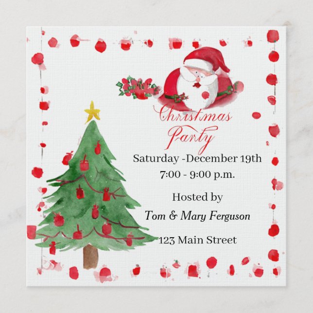Silly Santa Watercolor Christmas Party Invitation Einladung (Vorderseite)