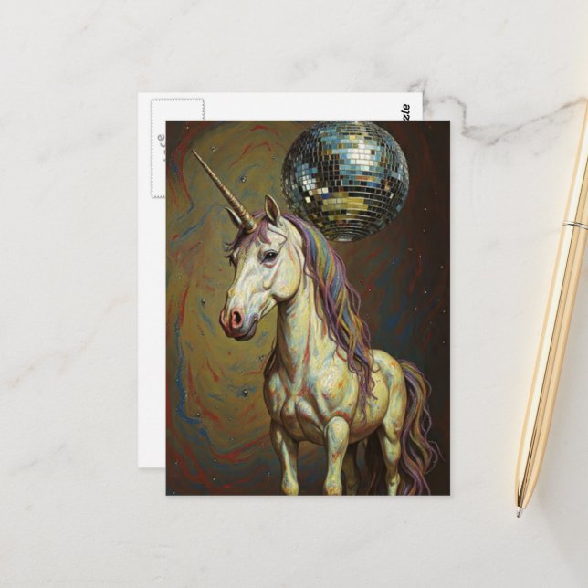 Silly unicorn at the disco postkarte (Vorderseite/Rückseite Beispiel)