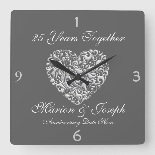 SILVE 25-jährige Jubiläumsmontage GIFT Wall Clock Quadratische Wanduhr (Vorderseite)