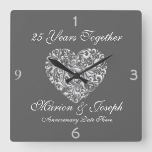 SILVE 25-jährige Jubiläumsmontage GIFT Wall Clock Quadratische Wanduhr