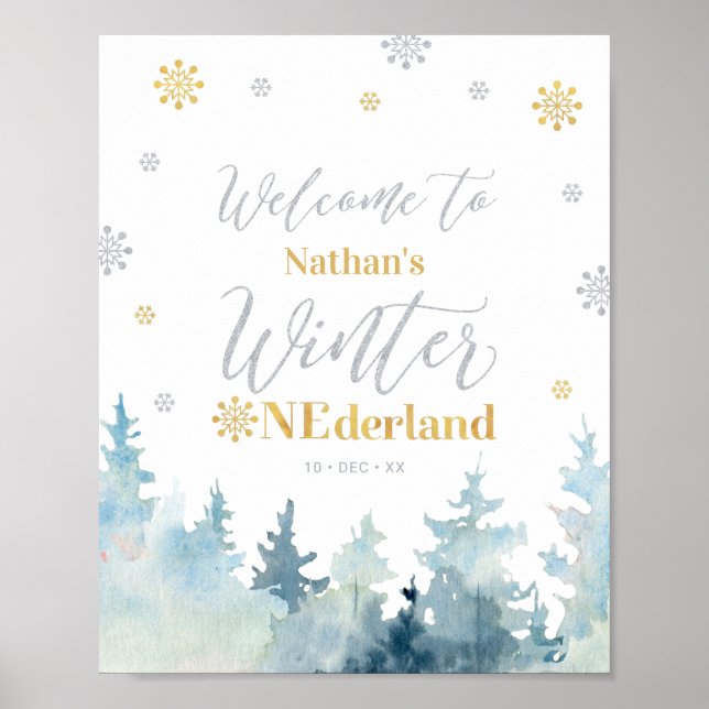 Silve & Gold Winter onederland Begrüßungszeichen Poster (Vorne)