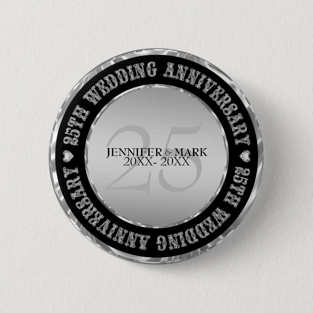 Silve Wedding Jubiläum Metallic Silver & Black Button (Vorderseite)