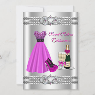 Silver 16 . Geburtstag Gown 12x18 Invite Einladung