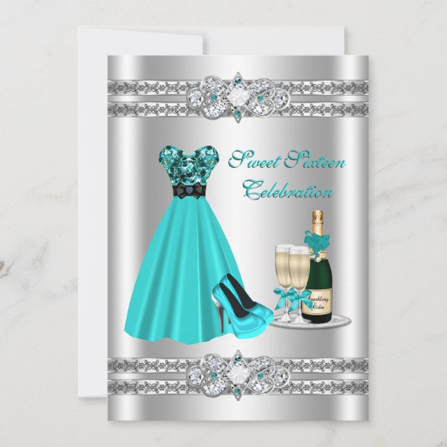 Silver 16 . Geburtstag Gown 12x18 Invite Einladung (Vorderseite)