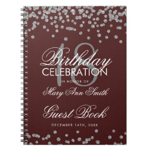 Silver 18. Geburtstag Gästebuch Confetti Burgund Notizblock