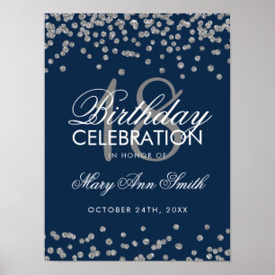 Silver 18. Geburtstag Imitat Glitzer Confetti Mari Poster