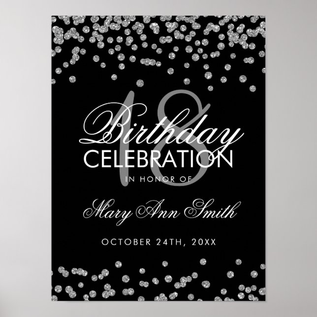 Silver 18. Geburtstag Imitate Glitzer Confetti Bla Poster (Vorne)