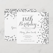 Silver 18. Geburtstag Imitate Glitzer Confetti Whi