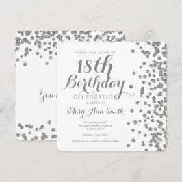 Silver 18. Geburtstag Imitate Glitzer Confetti Whi Einladung