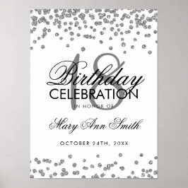 Silver 18. Geburtstag Imitate Glitzer Confetti Whi Poster