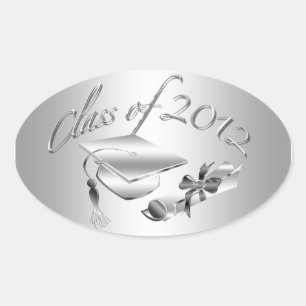 Silver 2012 Graduation Cap & Diploma Siegel Ovaler Aufkleber