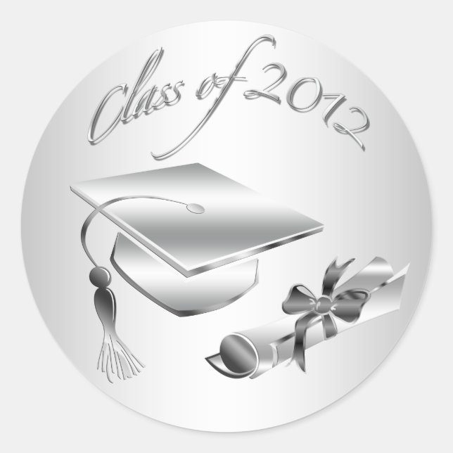 Silver 2012 Graduation Cap & Diploma Siegel Runder Aufkleber (Vorderseite)