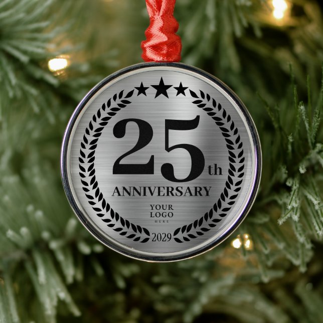 Silver 25. Jubiläum Firmenlogo Weihnachten Ornament Aus Metall (Baum)