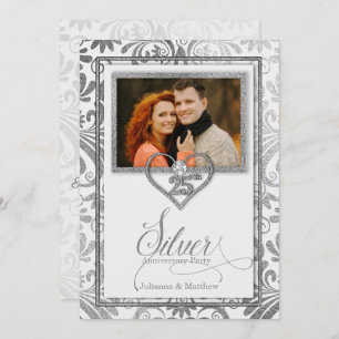 Silver 25. Wedding Anniversary Custom Foto Einladung