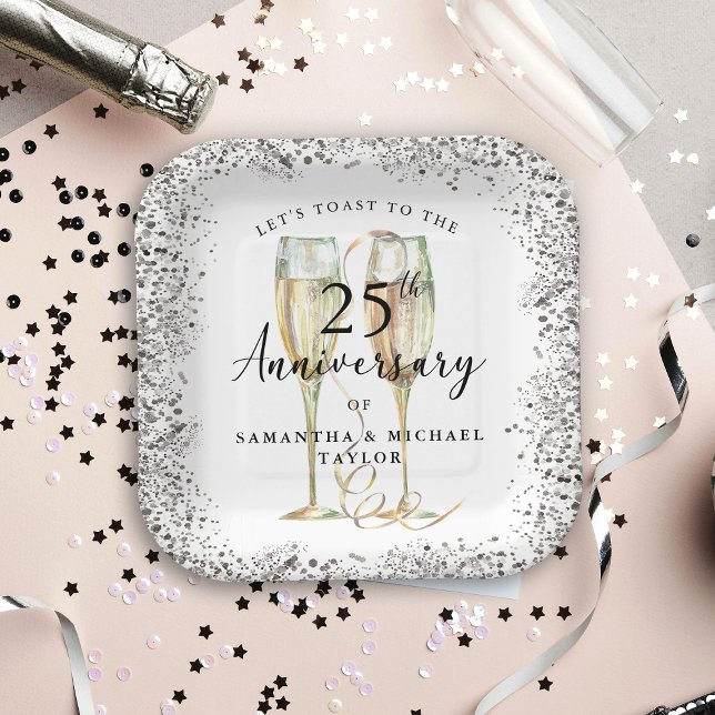 Silver 25th Wedding Anniversary Pappteller (Von Creator hochgeladen)
