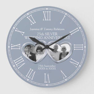 Silver 25th wedding anniversary past present photo große wanduhr