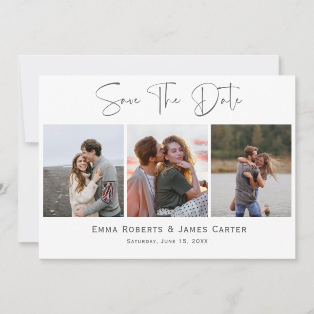 Silver 3-Foto-Save the Date-Karte Save The Date (Vorderseite)