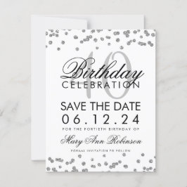 Silver 40. Geburtstag Save the Date Confetti