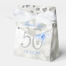 Silver 50. Geburtstag Danke Blue Floral Geschenkschachtel