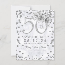 Silver 50. Geburtstag Glam Lights Marmor Save The Date