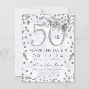 Silver 50. Geburtstag Glam Lights Marmor Save The Date