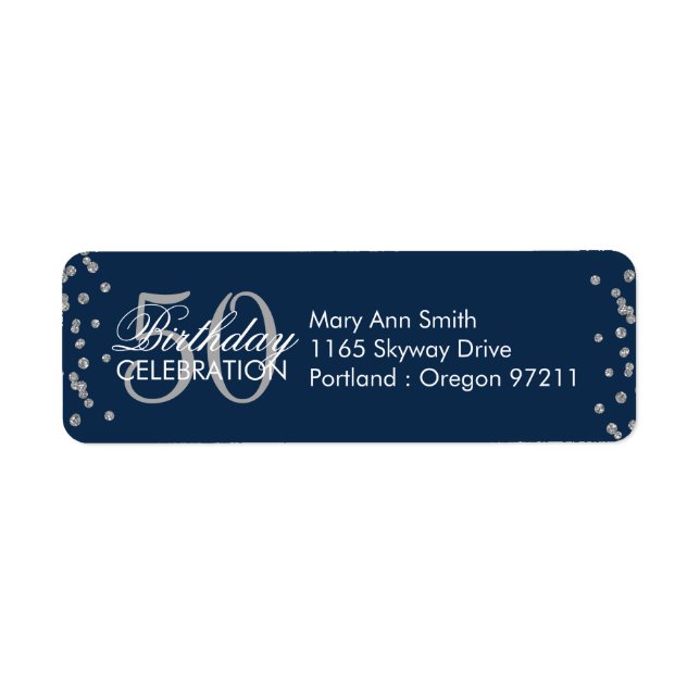 Silver 50. Geburtstag Glitzer Confetti Navy Blue (Vorne)