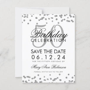 Silver 50. Geburtstag Rett Date Confetti Save The Date