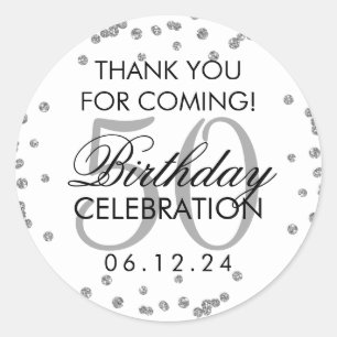 Silver 50. Geburtstag Vielen Dank Glitzer Confetti Runder Aufkleber