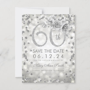 Silver 60. Geburtstag Glam Leuchten Save the Date