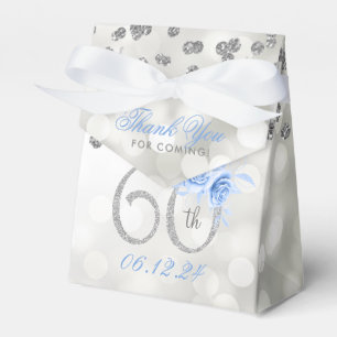 Silver 60. Geburtstag Vielen Dank, Floral Blue Geschenkschachtel