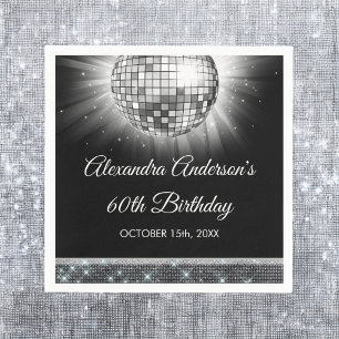 Silver 60. Geburtstagsparty 70's Disco Ball Serviette
